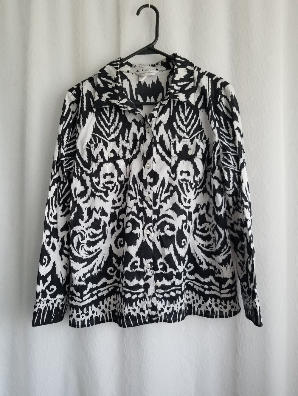 Christopher & Banks Women's Button Shirt Black & White Abstract Blouse M